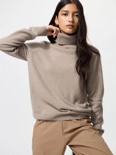 Uniqlo Women's Cashmere Sweater Turtleneck, Beige, Medium
