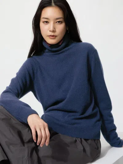 Uniqlo Women's Cashmere Sweater Turtleneck, Blue, 2xs