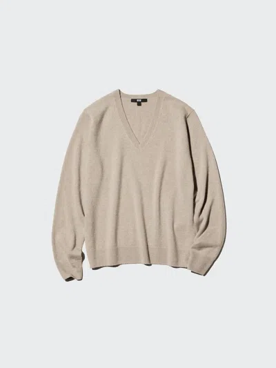 Uniqlo Women's Cashmere V-neck Sweater, Beige, 2xs In Neutral