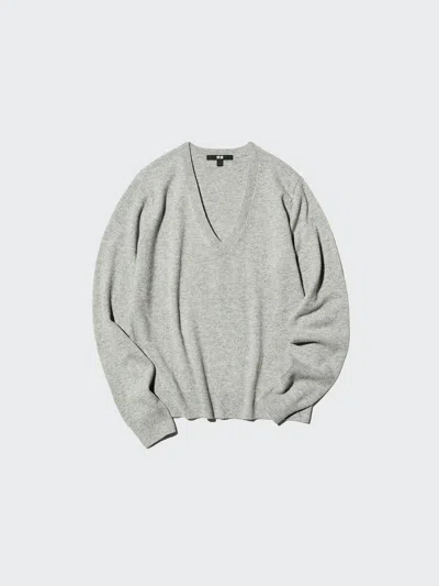 Uniqlo Women's Cashmere V-neck Sweater, Gray, 2xs
