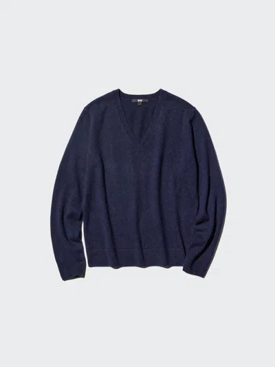 Uniqlo Women's Cashmere V-neck Sweater, Navy, 2xs In Blue