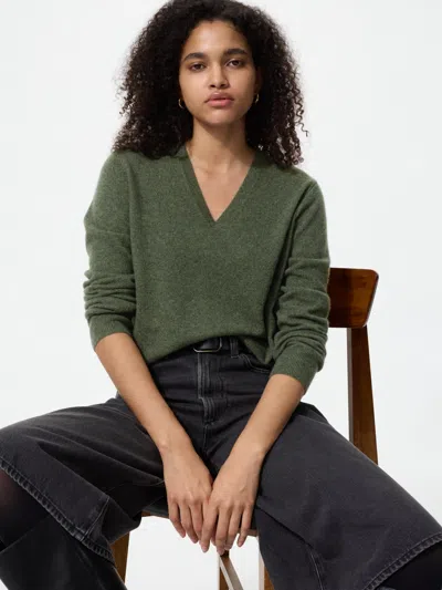 Uniqlo Women's Cashmere V-neck Sweater, Olive, 2xs In Green
