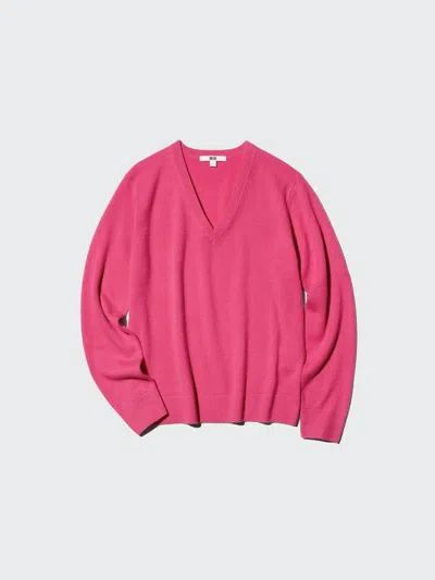 Uniqlo Women's Cashmere V-neck Sweater, Pink, 2xs