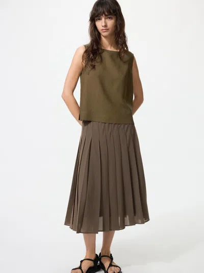 Uniqlo Women's Chiffon Pleated Midi Skirt, Dark Brown, 2xs In Neutral
