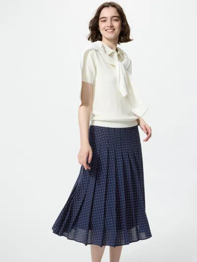Uniqlo Women's Chiffon Pleated Midi Skirt Print, Navy, 2xs In Multi