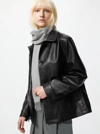 Uniqlo Women's Coated Relaxed Shirt Jacket, Black, Xs