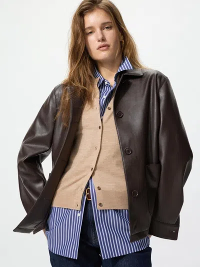 Uniqlo Women's Coated Relaxed Shirt Jacket, Dark Brown, Xs