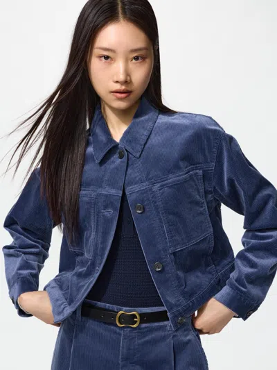 Uniqlo Women's Corduroy Short Jacket, Blue, 2xs