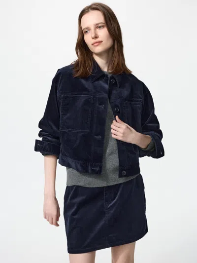 Uniqlo Women's Corduroy Short Jacket, Navy, 2xs