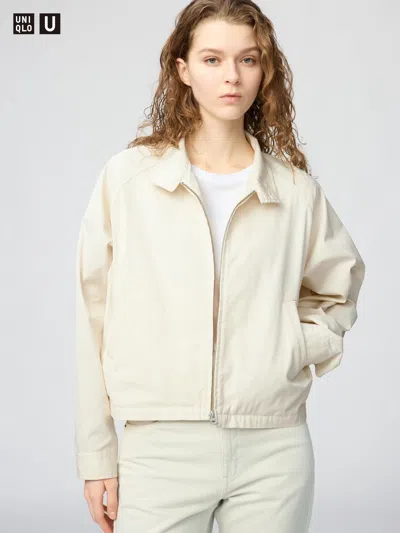 Uniqlo Women's Cotton Blend Short Blouson Jacket Natural Large Nylon/denim  Us In Neutral