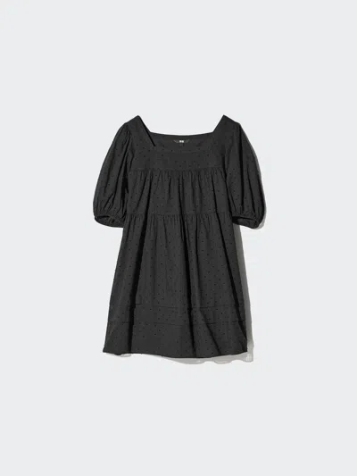 Uniqlo Women's Cotton Dobby Mini Dress Black Xs 100% Cotton  Us