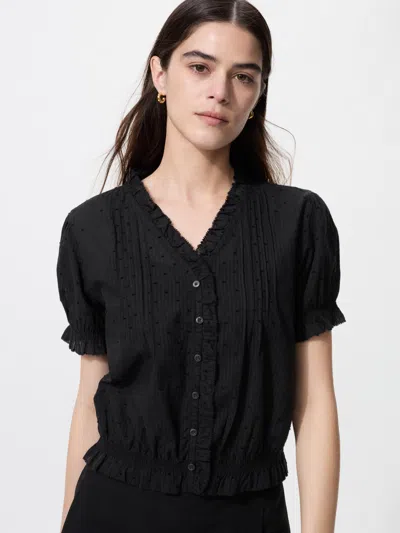 Uniqlo Women's Cotton Dobby V-neck Blouse Black 2xl 100% Cotton  Us