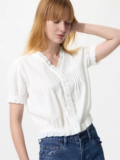 Uniqlo Women's Cotton Dobby V-neck Blouse White 2xl 100% Cotton  Us In Multi