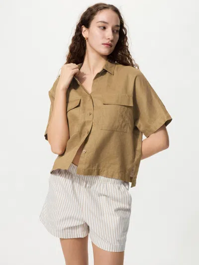 Uniqlo Women's Cotton Easy Shorts Stripe Natural Large  Us In White