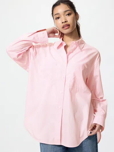 Uniqlo Women's Cotton Oversized Shirt Striped, Pink, 2xs, 100% Cotton In Multi