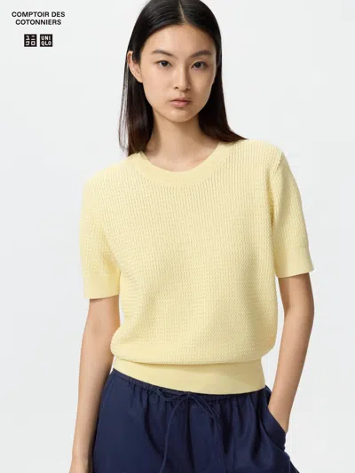 Uniqlo Women's Cotton Short Sleeve Sweater Yellow Xl  Us