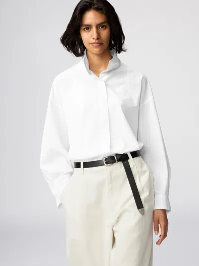 Uniqlo Women's Cotton Stand Collar Shirt, Off White, 2xs, 100% Cotton