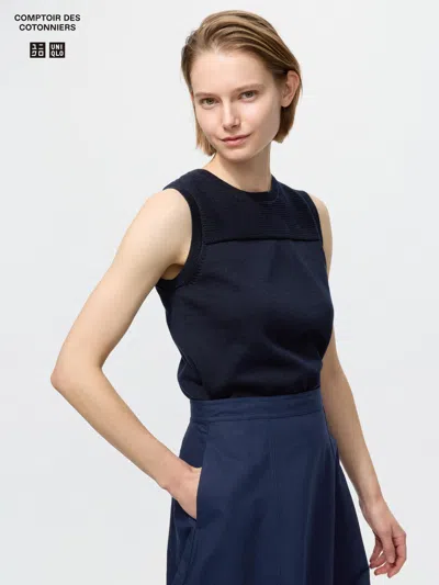 Uniqlo Women's Cotton Sweater Sleeveless Navy 2xl  Us In Blue