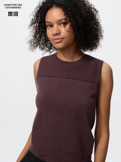 Uniqlo Women's Cotton Sweater Sleeveless Wine 2xl  Us In Burgundy