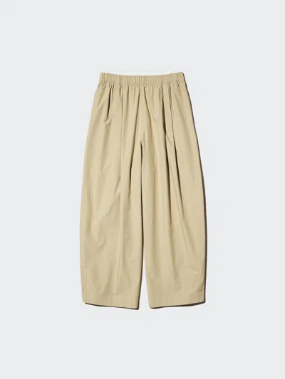 Uniqlo Women's Cotton Volume Easy Pants, Beige, Xl, 100% Cotton In Brown