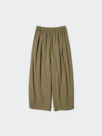 Uniqlo Women's Cotton Volume Easy Pants, Olive, Large, 100% Cotton In Green