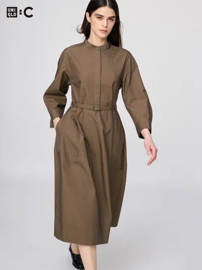 Uniqlo Women's Cotton Volume Sleeve Dress Brown Small  Us