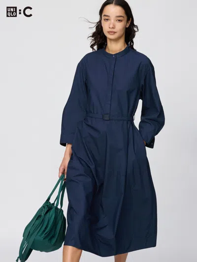 Uniqlo Women's Cotton Volume Sleeve Dress Navy Large  Us In Blue