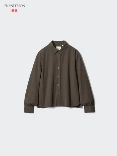 Uniqlo Women's Cotton Volume Sleeve Shirt, Dark Brown, 2xs, 100% Cotton