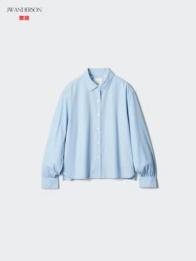 Uniqlo Women's Cotton Volume Sleeve Shirt, Light Blue, 2xl, 100% Cotton