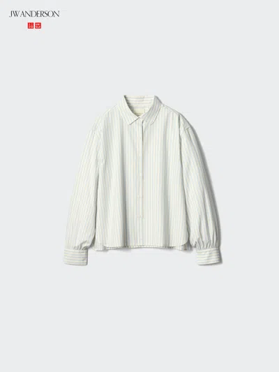 Uniqlo Women's Cotton Volume Sleeve Shirt Striped, Natural, Xl, 100% Cotton In Neutral