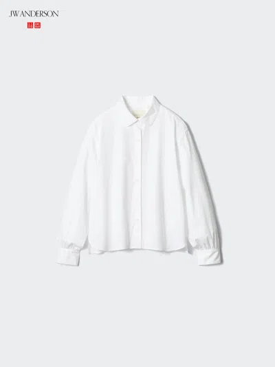 Uniqlo Women's Cotton Volume Sleeve Shirt, White, Xl, 100% Cotton