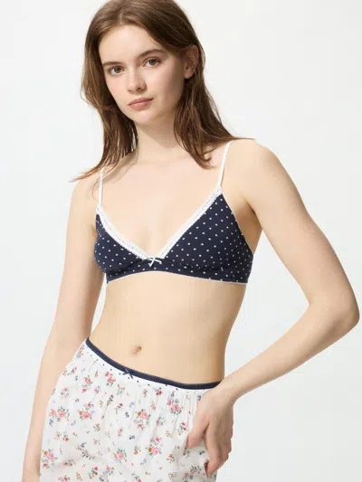 Uniqlo Women's Cotton Wireless Bra Triangle Unlined, Navy, Xs