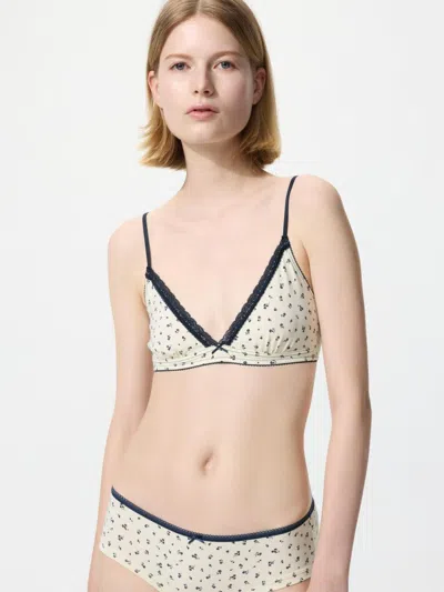 Uniqlo Women's Cotton Wireless Bra Triangle Unlined, Off White, Xs