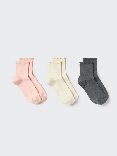 Uniqlo Women's Crew Frill Socks 3 Pairs With Deodorizing, Pink, Us W 7.5-10 In Multi