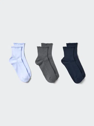 Uniqlo Women's Crew Mellow Socks 3 Pairs Light Blue Us W 7.5-10  Us In Gray