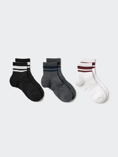 Uniqlo Women's Crew Pile Socks 3 Pairs Striped With Deodorizing Black Us W 7.5-10  Us In Multi