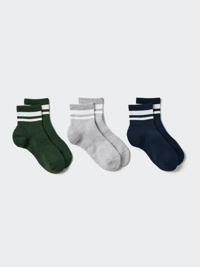 Uniqlo Women's Crew Pile Socks 3 Pairs Striped With Deodorizing Dark Green Us W 7.5-10  Us