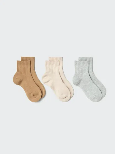 Uniqlo Women's Crew Ribbed Pile Socks 3 Pairs With Deodorizing, Beige, Us W 7.5-10 In Multi
