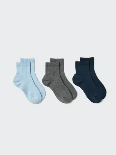 Uniqlo Women's Crew Ribbed Pile Socks 3 Pairs With Deodorizing, Light Blue, Us W 7.5-10