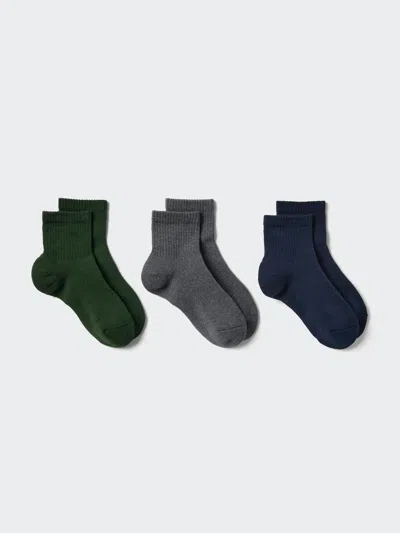 Uniqlo Women's Crew Ribbed Pile Socks 3 Pairs With Deodorizing Olive Us W 7.5-10  Us In Multi