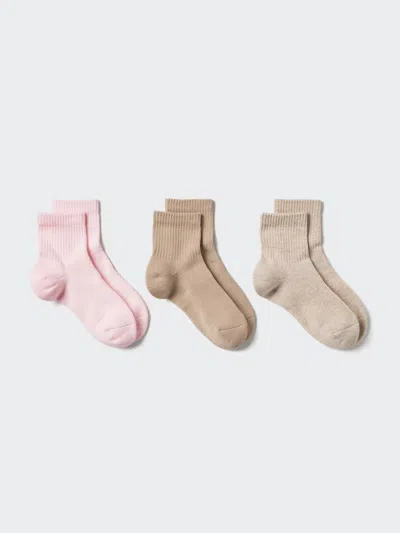 Uniqlo Women's Crew Ribbed Pile Socks 3 Pairs With Deodorizing Pink Us W 7.5-10  Us In Multi