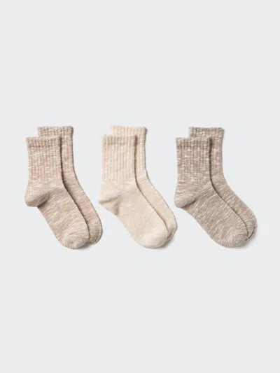 Uniqlo Women's Crew Slub Socks 3 Pairs Beige Us W 7.5-10  Us In Brown