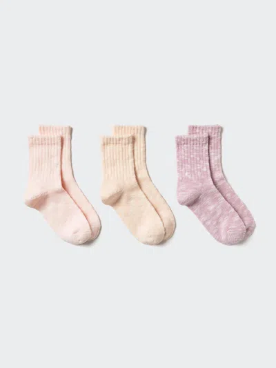 Uniqlo Women's Crew Slub Socks 3 Pairs Pink Us W 7.5-10  Us