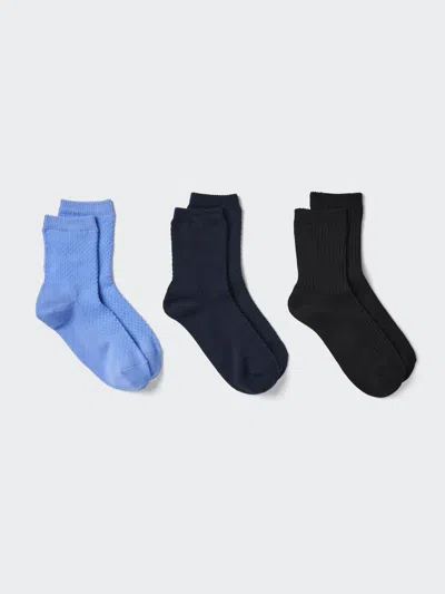 Uniqlo Women's Crew Socks 3 Pairs Popcorn Knit Blue Us W 7.5-10  Us In Multi