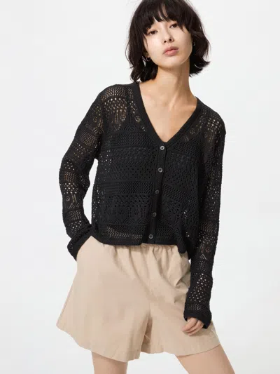 Uniqlo Women's Crochet V-neck Cardigan, Black, Large
