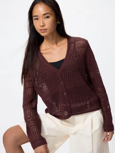 Uniqlo Women's Crochet V-neck Cardigan, Dark Brown, Large