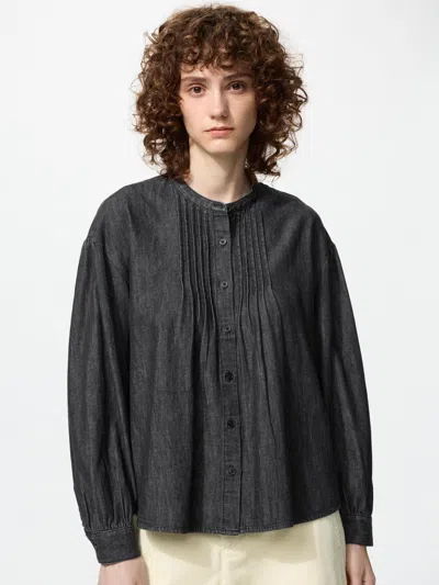 Uniqlo Women's Denim Blouse, Dark Gray, 2xs