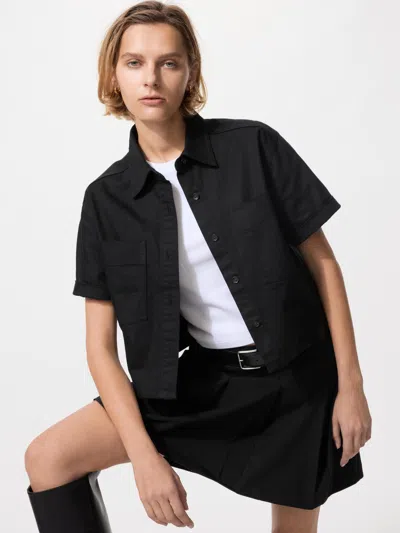 Uniqlo Women's Denim Boxy Shirt Half Sleeve Black 2xl  Us