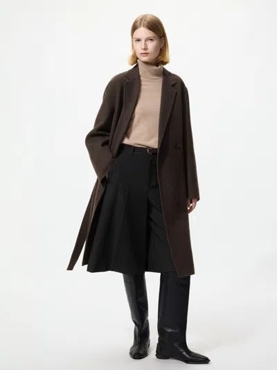 Uniqlo Women's Double Face Relaxed Long Coat, Dark Brown, 2xs