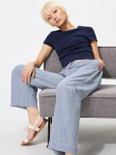 Uniqlo Women's Easy Pants Gingham Blue Large  Us
